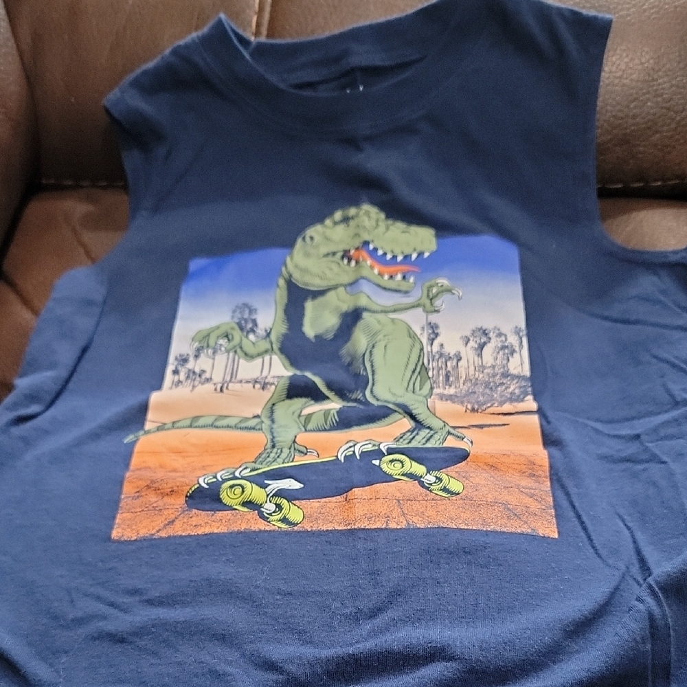 Kids Dinosaur Skateboarding Tank Top - Blue